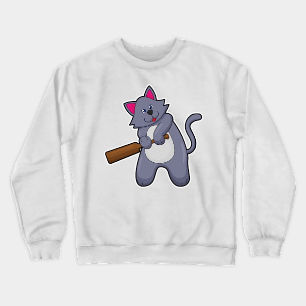 Cat at Cricket with Cricket bat Crewneck Sweatshirt by Markus Schnabel